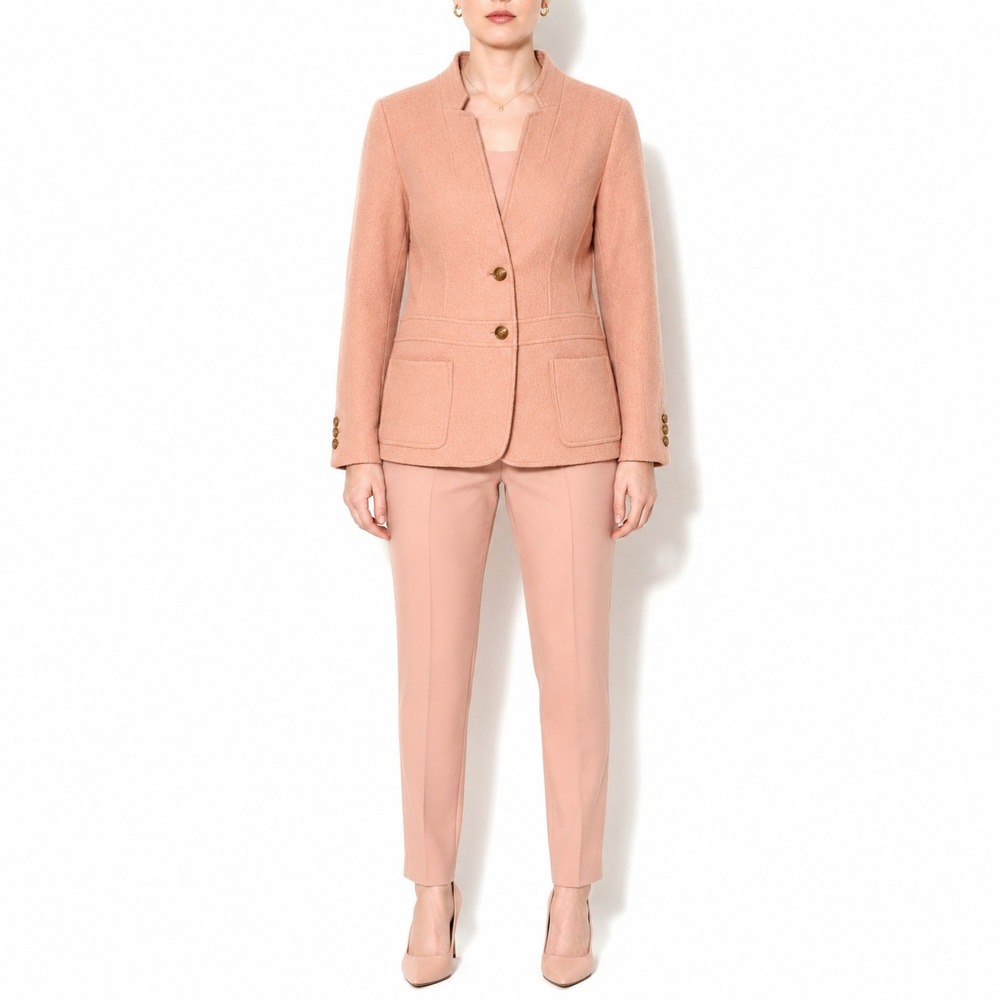 Talbots Scalloped Hem Boucle Blazer Womens 16 Pastel Pink Wool Stand Collar